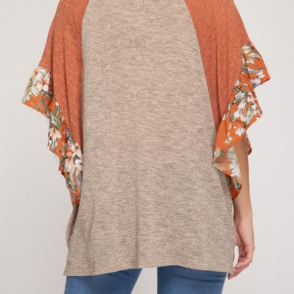 Coral Dolman Ruffle sleeve v-neck blouse - Picture 3 of 3